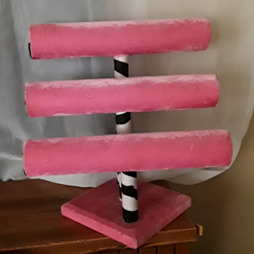 Pink Zebra Striped Suede Jewlry Organizer